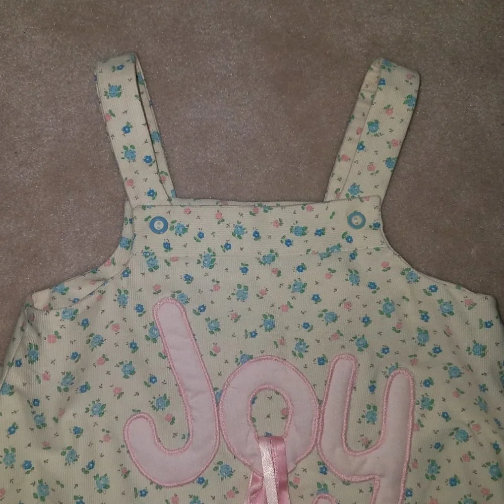 Handmade JOY Girls Corduroy Dress Yellow Pink Floral Ballet Slippers APPROX 4-6